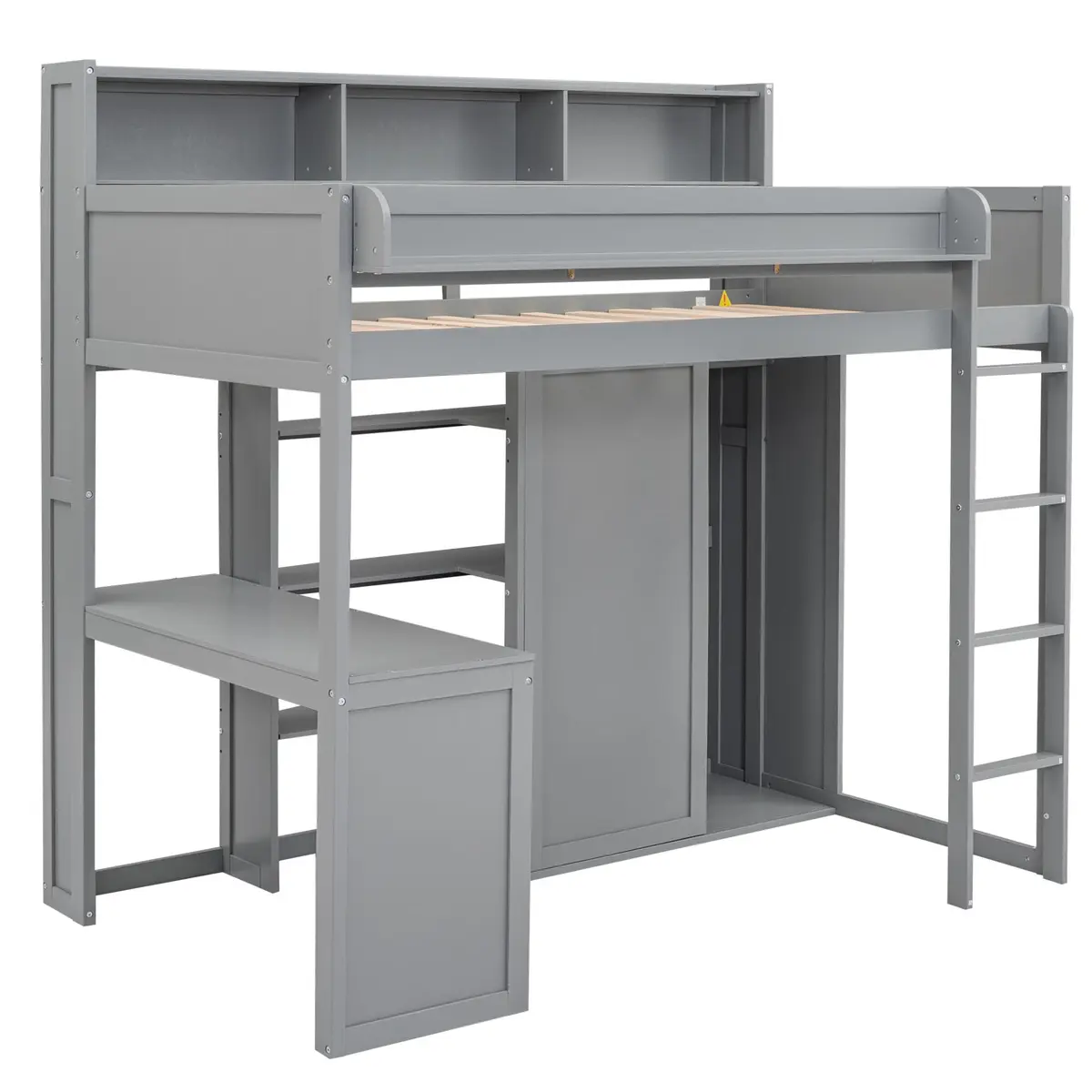 Brisca Twin Size Loft Bed with Storage Shelves and Wardrobe | Space-Saving Kid & Teen Bed Frame - view 6