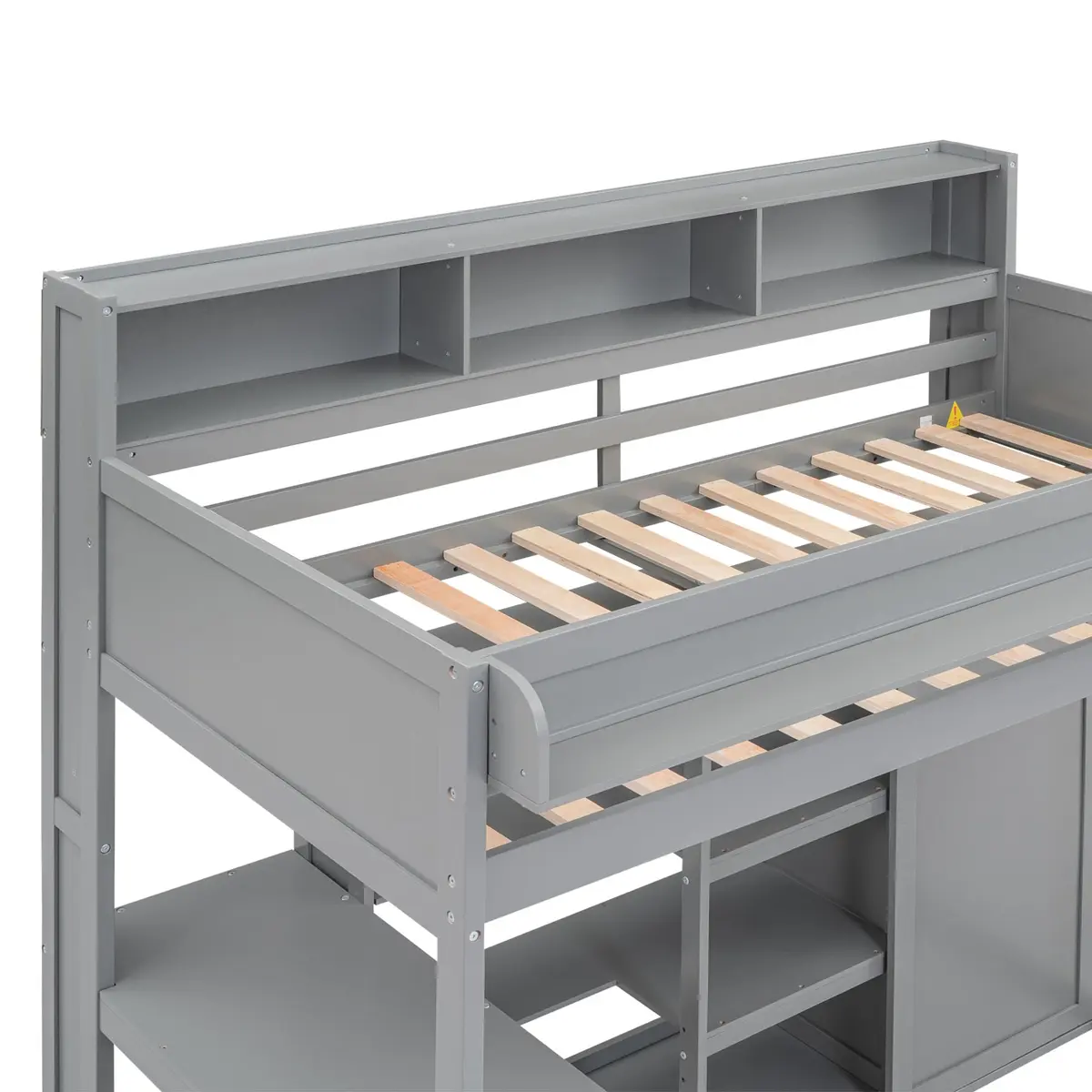 Brisca Twin Size Loft Bed with Storage Shelves and Wardrobe | Space-Saving Kid & Teen Bed Frame - view 7