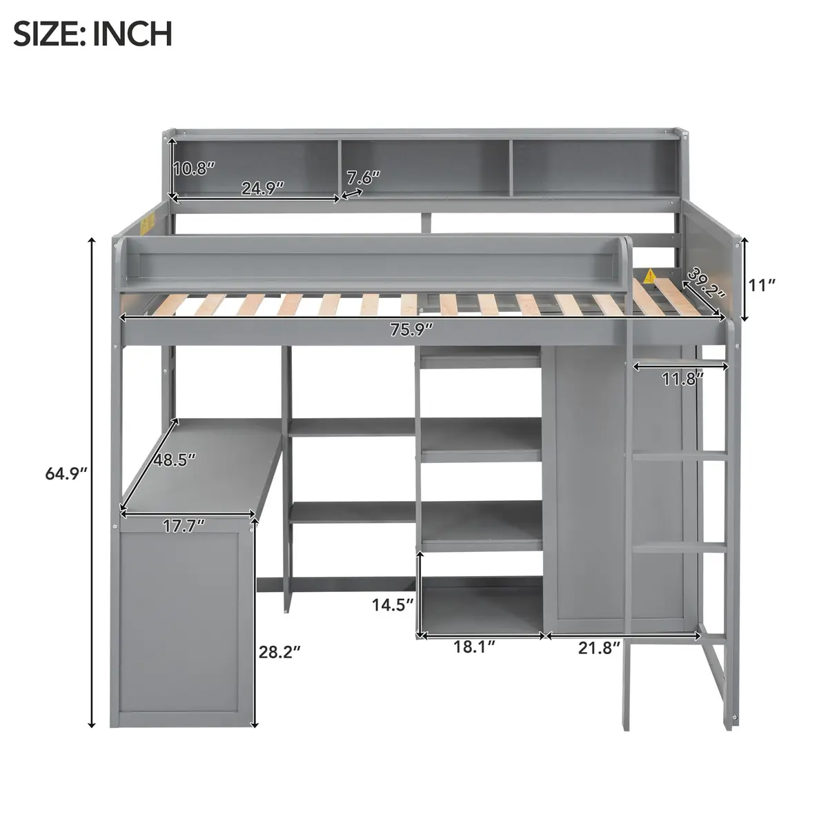 Brisca Twin Size Loft Bed with Storage Shelves and Wardrobe | Space-Saving Kid & Teen Bed Frame - view 3