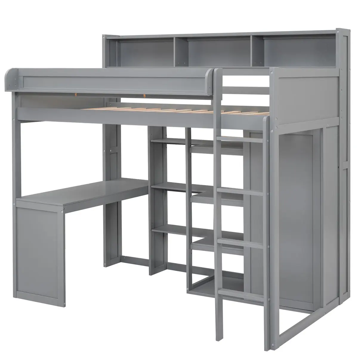 Brisca Twin Size Loft Bed with Storage Shelves and Wardrobe | Space-Saving Kid & Teen Bed Frame - view 4