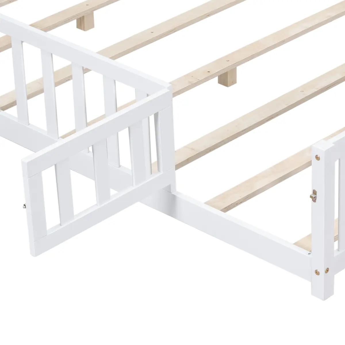 Brisca Full Size Floor Platform Bed with Fence & Lockable Door | Montessori Wooden Bed Frame for Kids - view 5