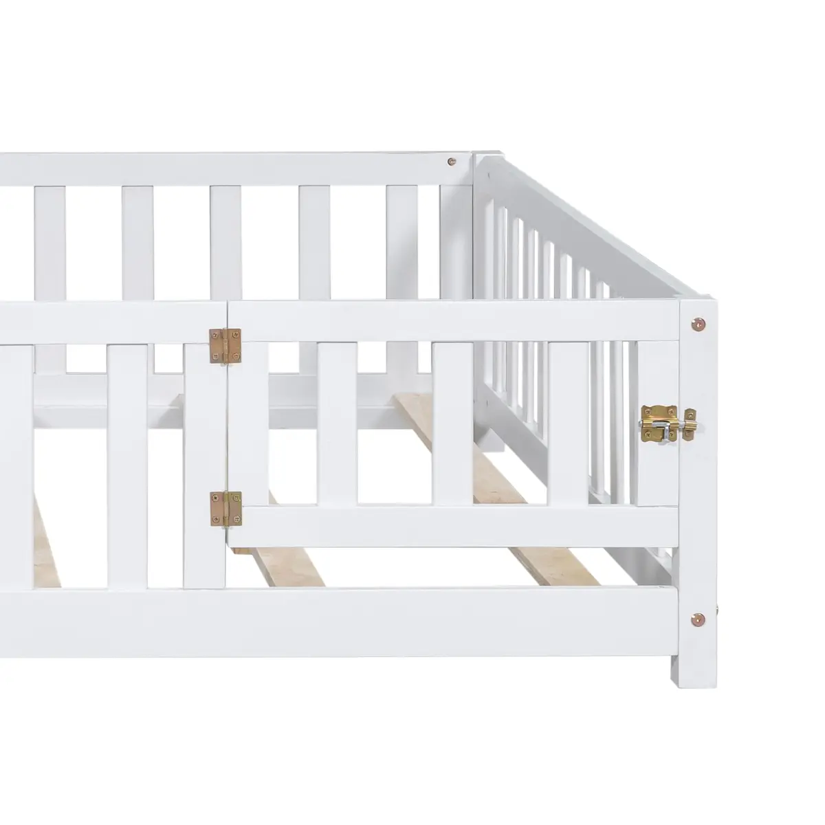Brisca Full Size Floor Platform Bed with Fence & Lockable Door | Montessori Wooden Bed Frame for Kids - view 7