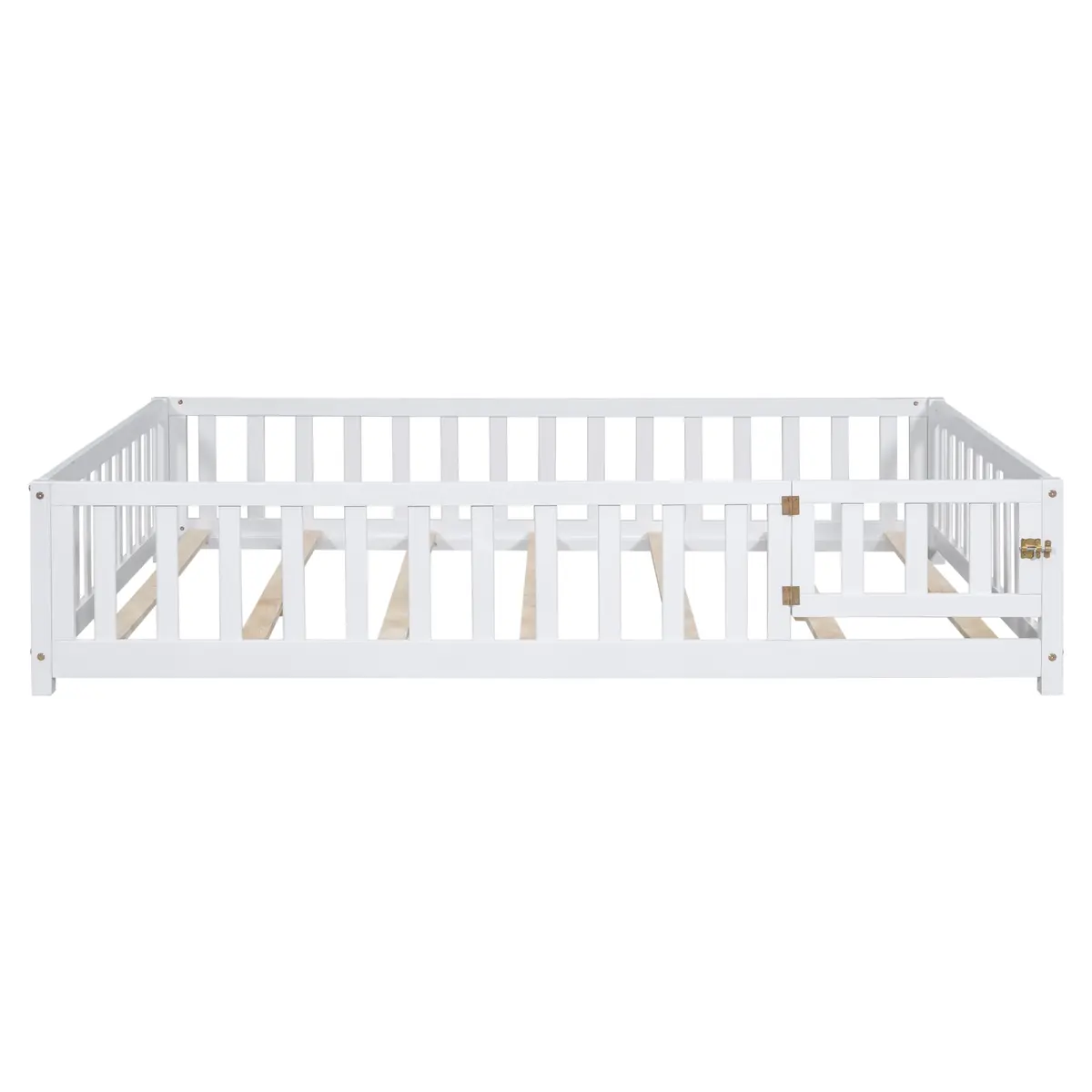 Brisca Full Size Floor Platform Bed with Fence & Lockable Door | Montessori Wooden Bed Frame for Kids - view 3