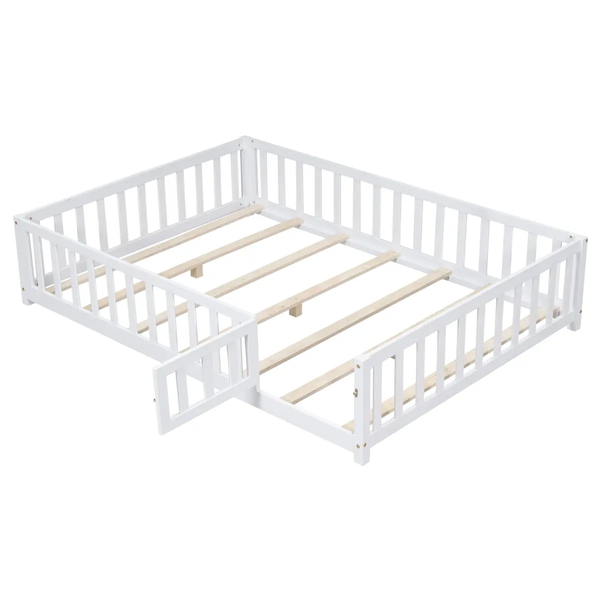 Brisca Full Size Floor Platform Bed with Fence & Lockable Door | Montessori Wooden Bed Frame for Kids - view 4