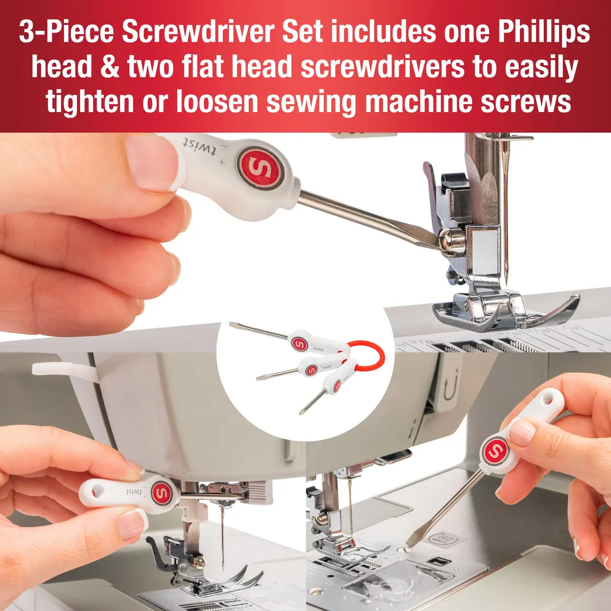 SINGER Sewing Machine Maintenance Kit - Tool Set with Needle Inserter, Angled Lint Brush, 3 Screwdrivers, Needle Threader, Storage Pouch (7pc) - view 2