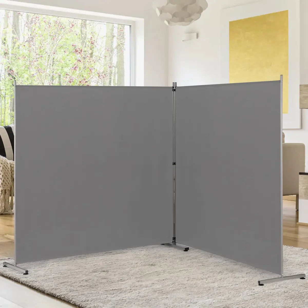 Rantila Gray 2-Panel Folding Room Divider 366cm (142" W x 71" H) | Freestanding Privacy Screen for Home & Office - main product image
