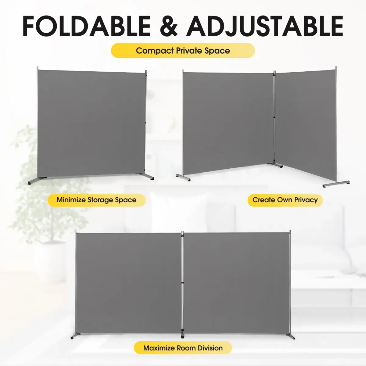 Rantila Gray 2-Panel Folding Room Divider 366cm (142" W x 71" H) | Freestanding Privacy Screen for Home & Office - view 3