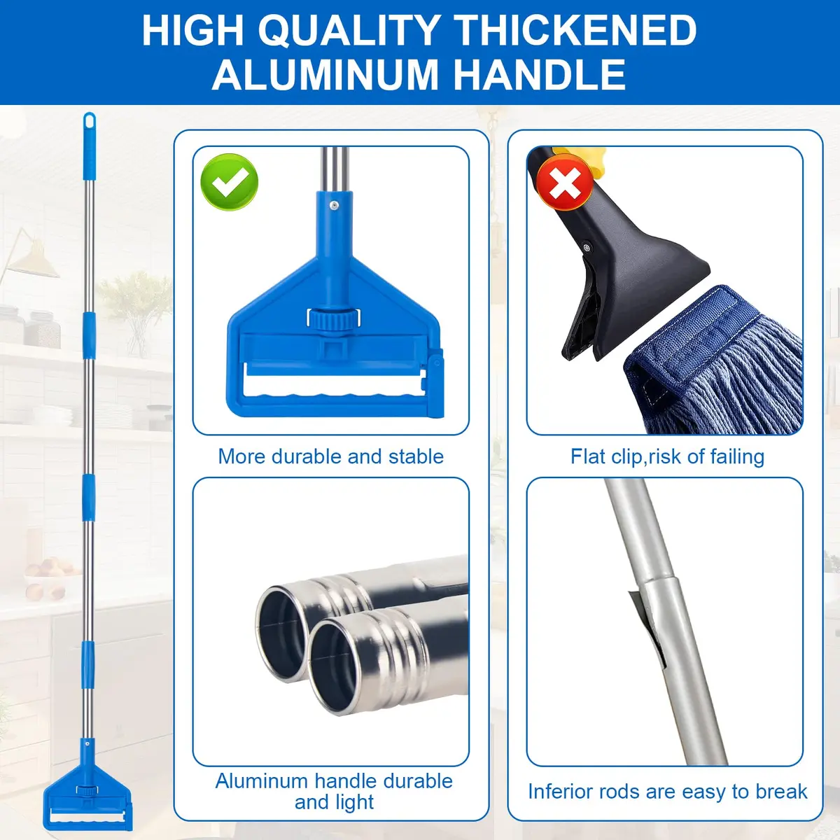 KeFanta Commercial Mop 152 cm (60 inch) Long Handle Heavy Duty Industrial Wet Mop with Looped-End Cotton Head | For Home, Kitchen, Garage, Office, Concrete, Tile, Marble, Hardwood Floors - view 6