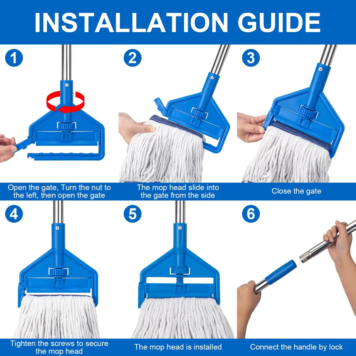 KeFanta Commercial Mop 152 cm (60 inch) Long Handle Heavy Duty Industrial Wet Mop with Looped-End Cotton Head | For Home, Kitchen, Garage, Office, Concrete, Tile, Marble, Hardwood Floors - view 7