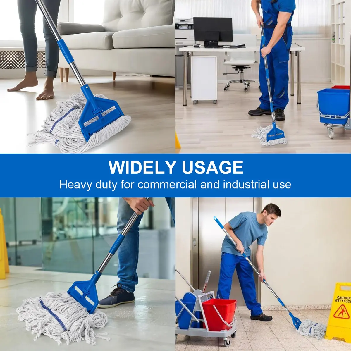 KeFanta Commercial Mop 152 cm (60 inch) Long Handle Heavy Duty Industrial Wet Mop with Looped-End Cotton Head | For Home, Kitchen, Garage, Office, Concrete, Tile, Marble, Hardwood Floors - view 2