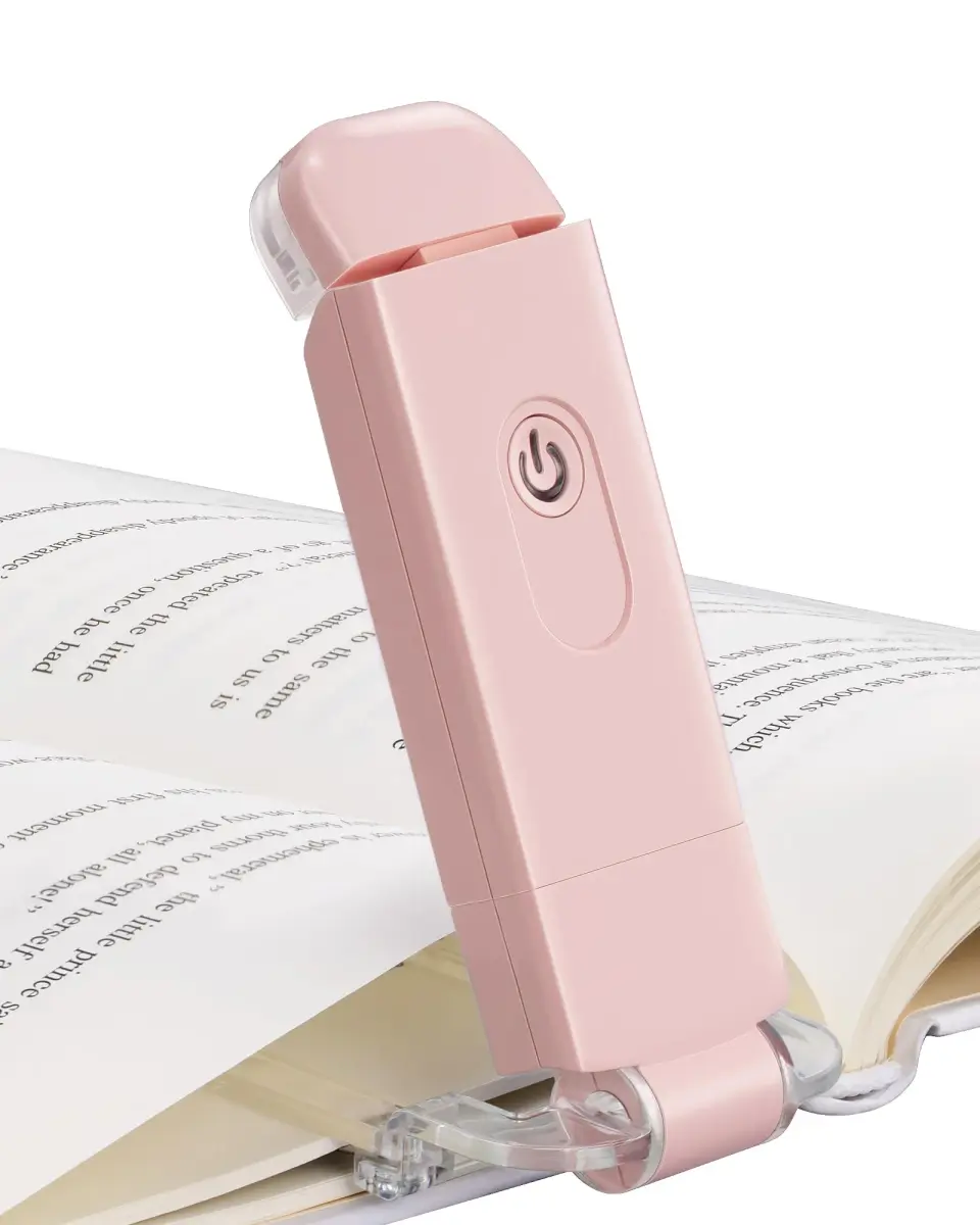 DEWENWILS Light Pink Clip-On Book Reading Light with USB Rechargeable Battery - main product image
