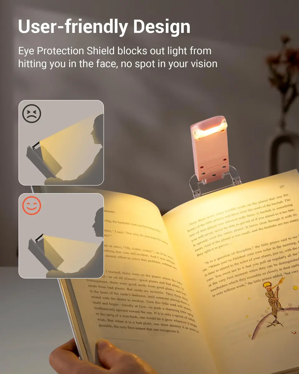 DEWENWILS USB Rechargeable LED Book Light for Reading in Bed | Eye-Care Amber & Warm White, Portable & Flexible (70-120c) - view 5