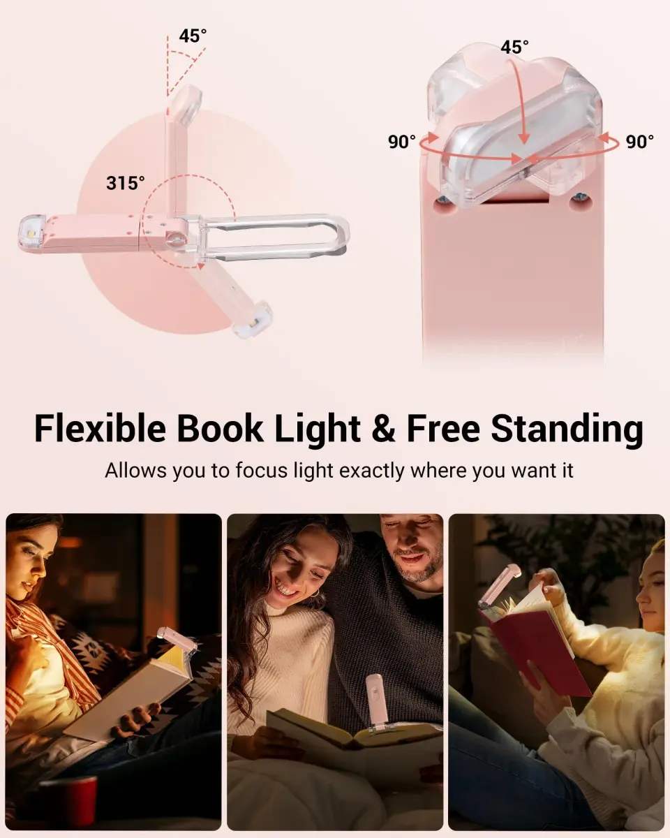 DEWENWILS Light Pink Clip-On Book Reading Light with USB Rechargeable Battery - view 4