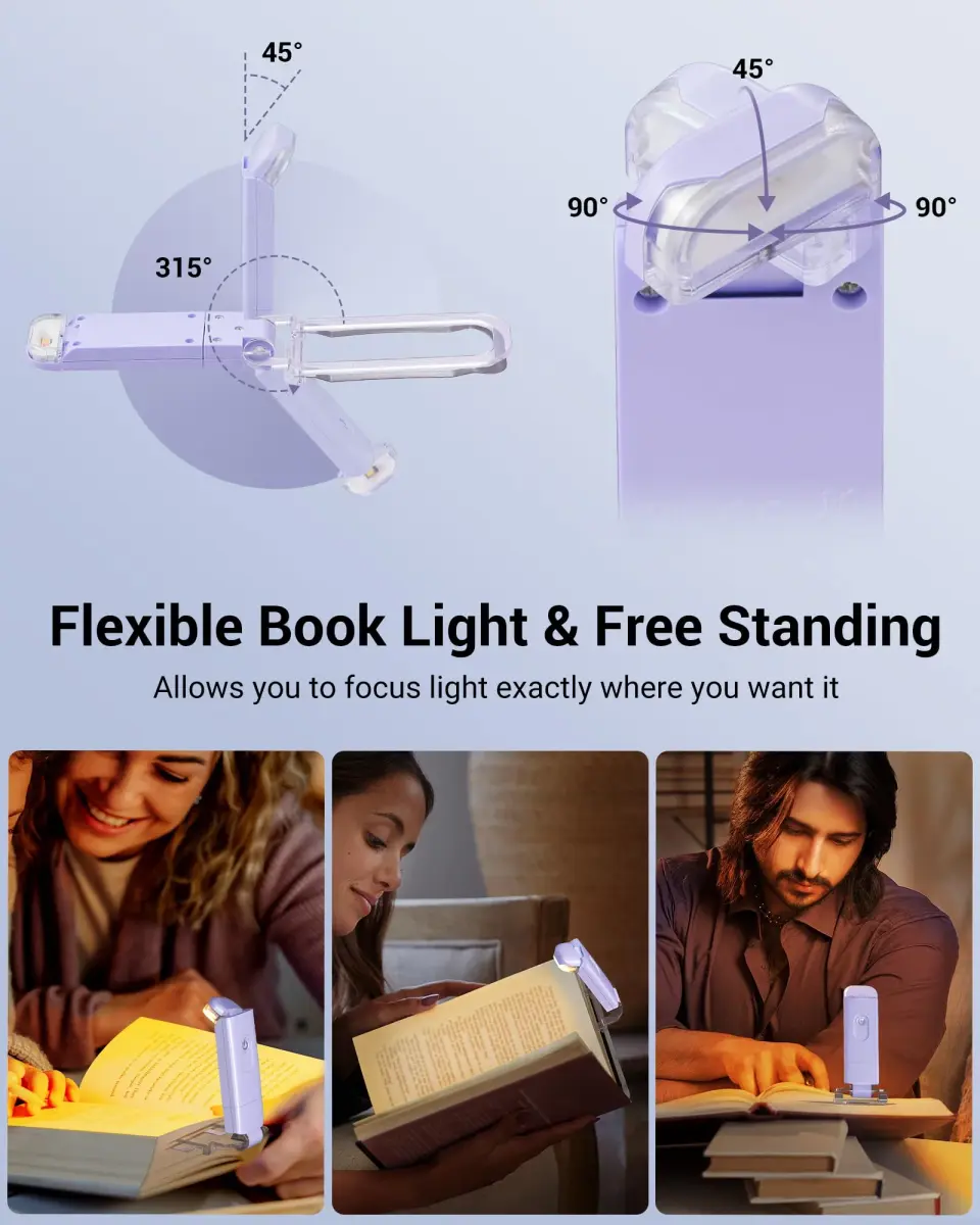 DEWENWILS Purple Clip-On Book Reading Light with USB Rechargeable Battery & Adjustable Brightness - view 4