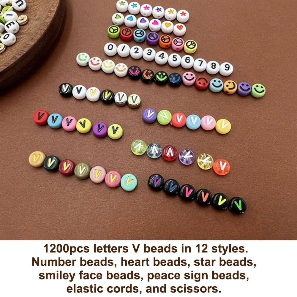 MIIIM Craft Bead Set 1200pcs 12 Styles Letter V & More | Acrylic, Round, 7mm Diameter - view 3