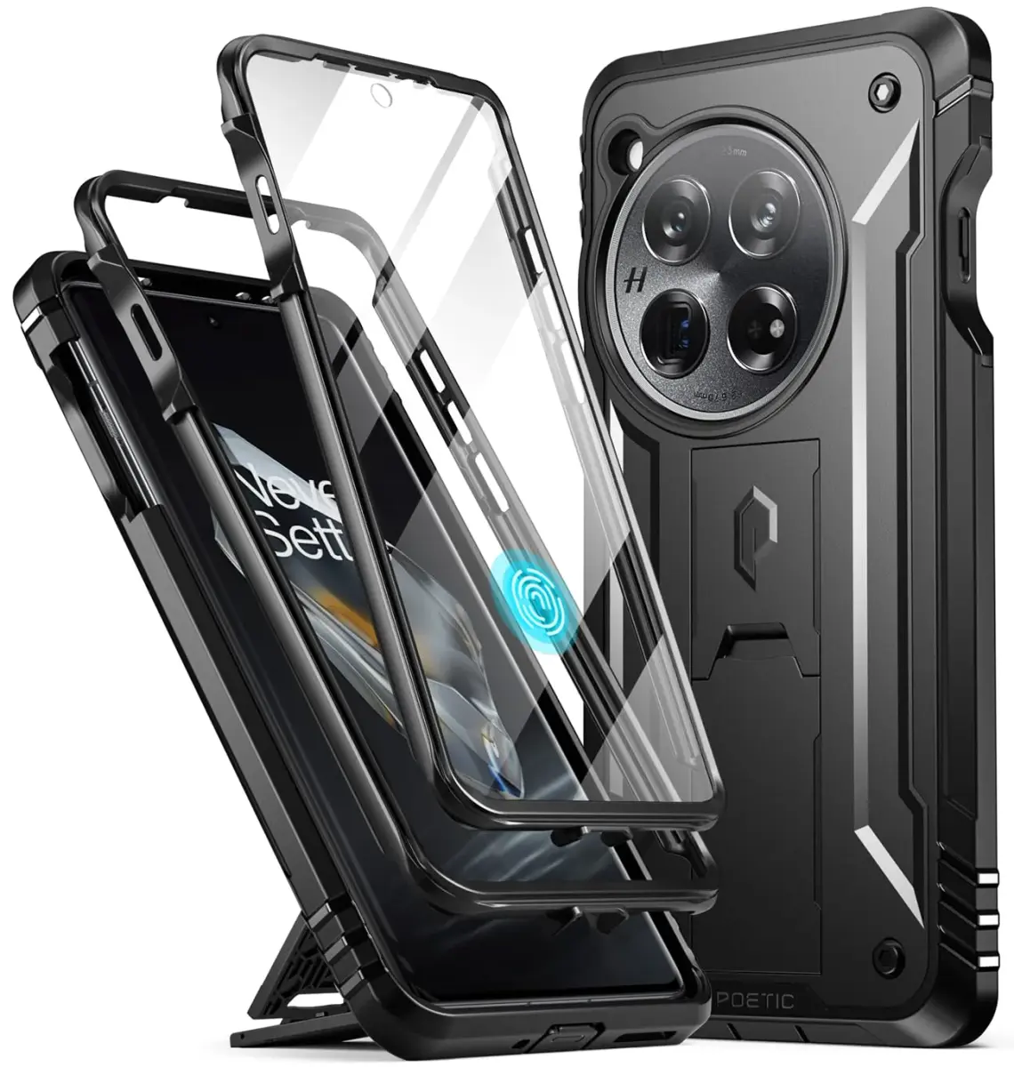 Poetic Revolution Case for OnePlus 12 5G Black | Full Body Rugged Shockproof with Kickstand & Screen Protector - main product image