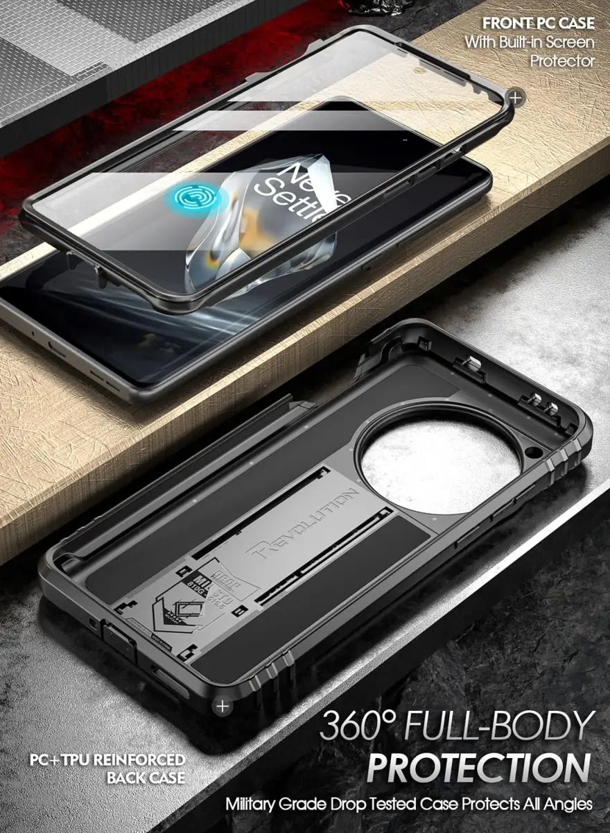 Poetic Revolution Case for OnePlus 12 5G Black | Full Body Rugged Shockproof with Kickstand & Screen Protector - view 3