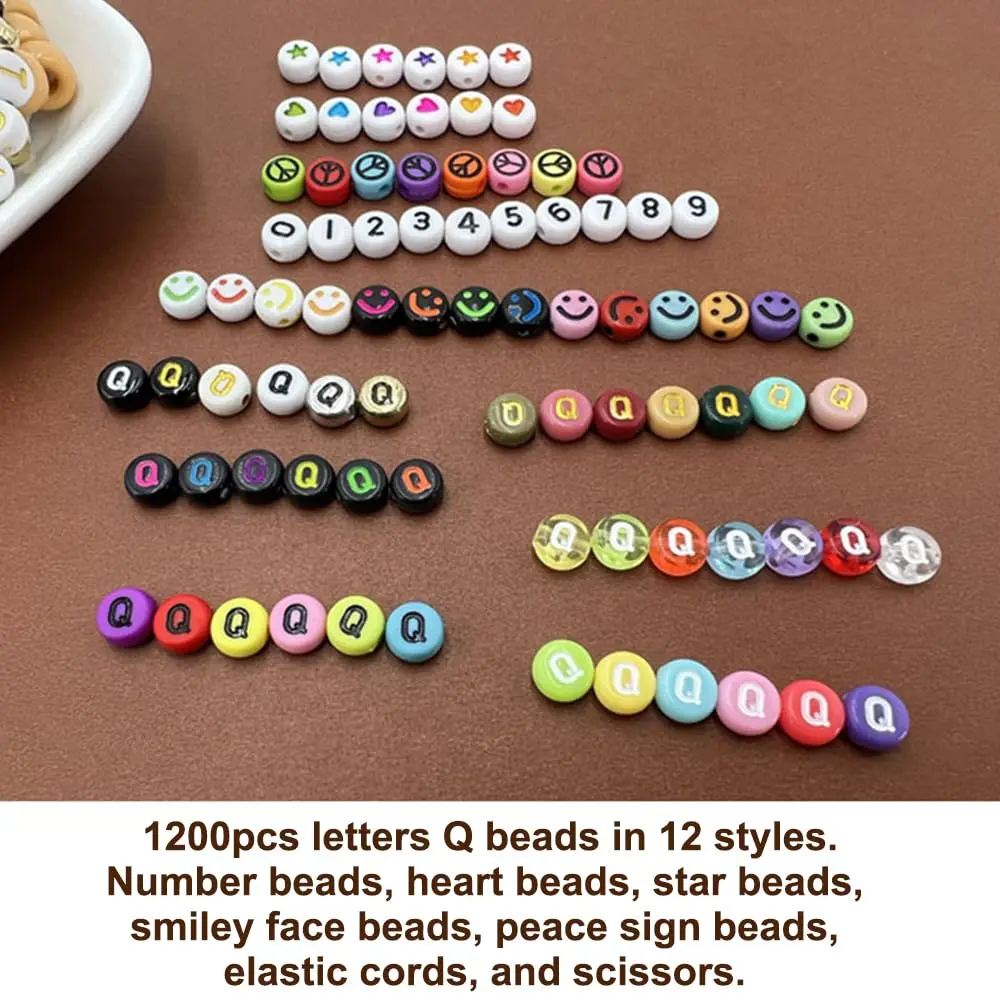 MIIIM Letter Q Alphabet Beads 1200pcs | 12 Styles, 7mm Diameter, Acrylic for Bracelets & Crafts - view 3