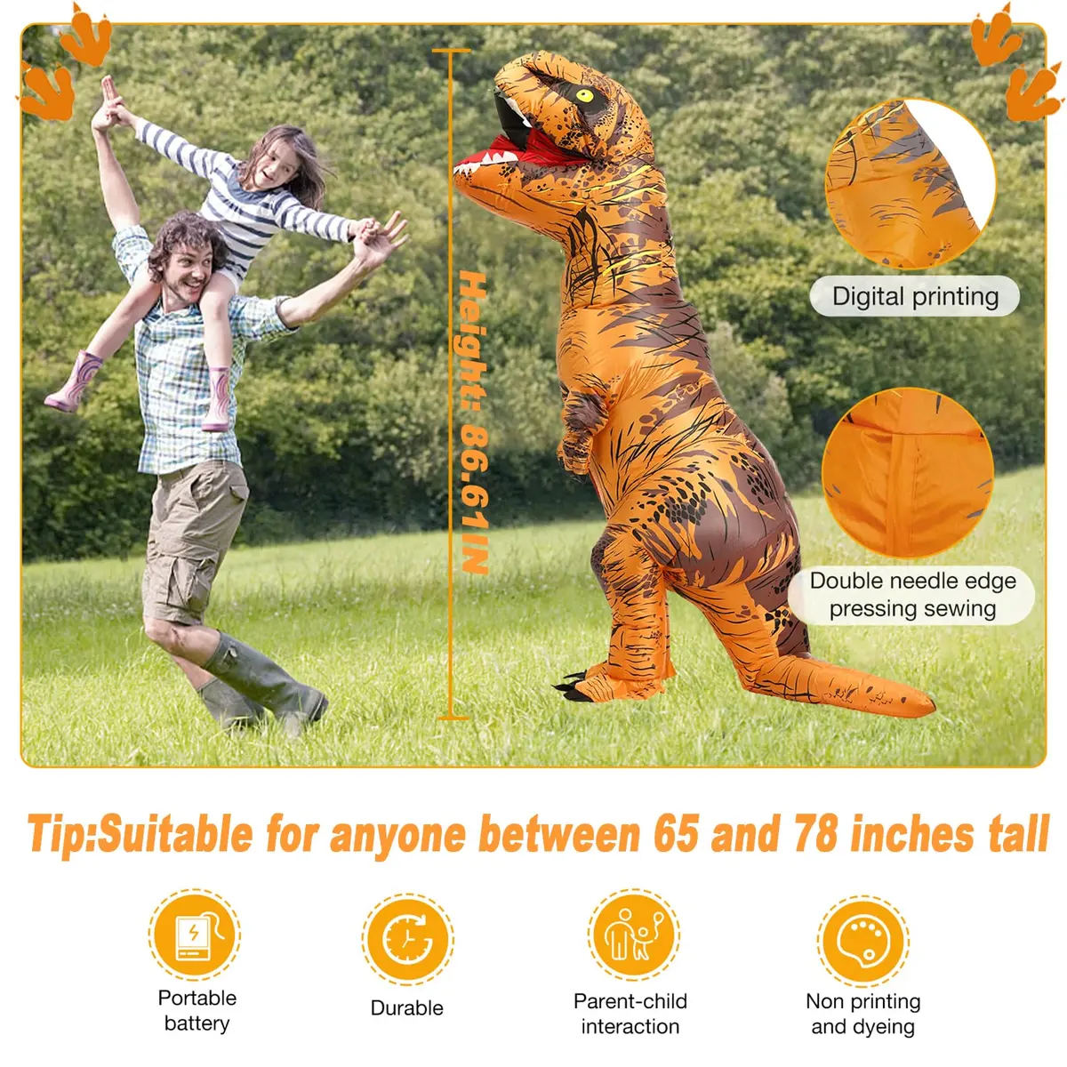 TO.BE.NO.1 Towards The First inflatable dinosaur costume adult, T-Rex Dinosaur Costume Adults Funny Cosplay Halloween (Brown Dinosaur) | Realistic & Durable - view 2