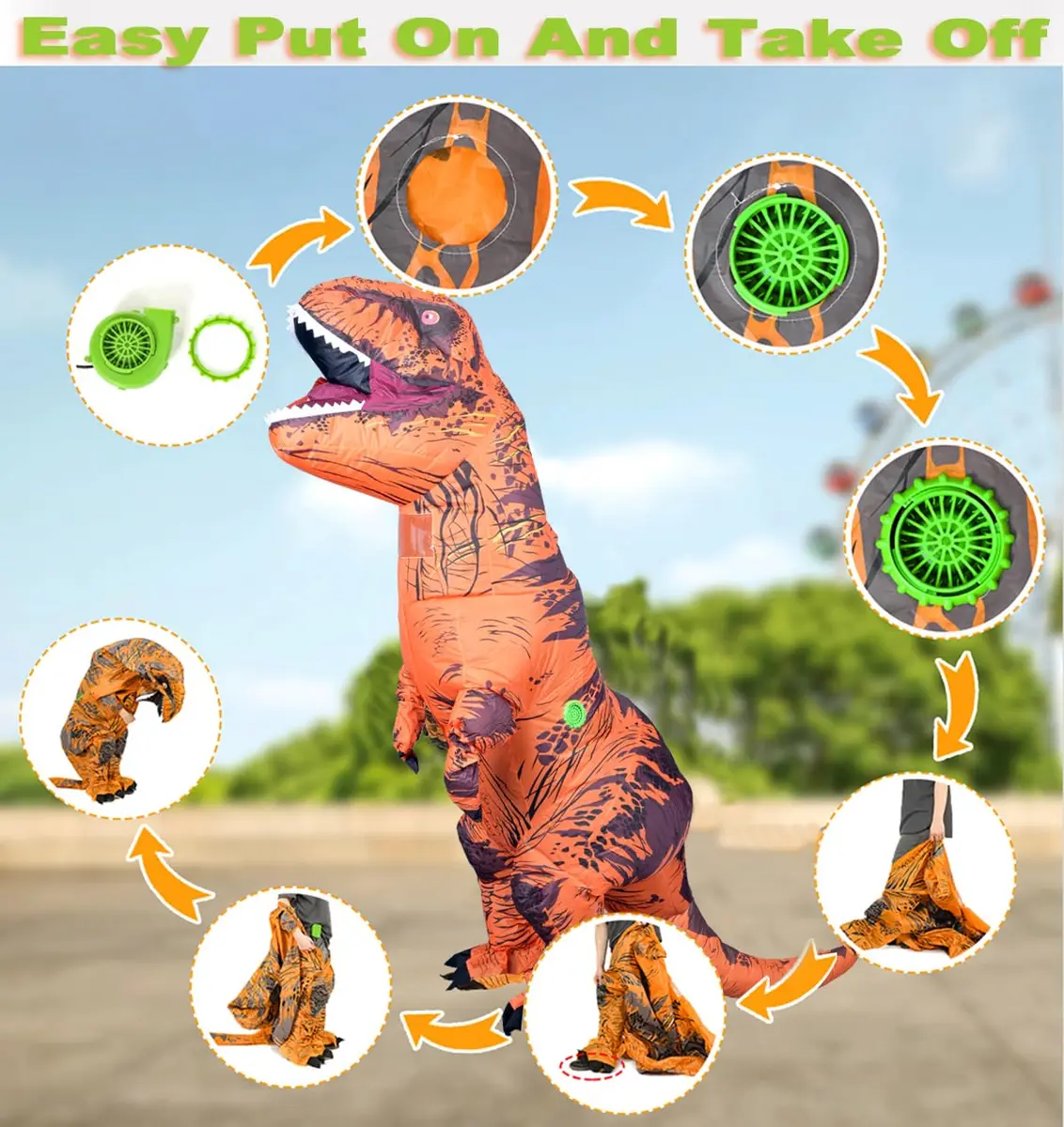 TO.BE.NO.1 Towards The First inflatable dinosaur costume adult, T-Rex Dinosaur Costume Adults Funny Cosplay Halloween (Brown Dinosaur) | Realistic & Durable - view 4