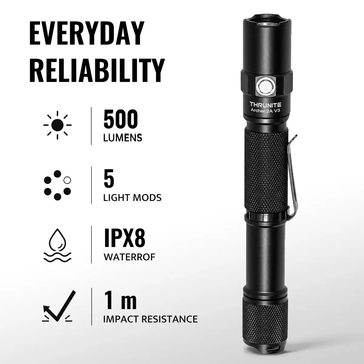 ThruNite 2PCS Archer 2A V3 Cool White LED Flashlight 155mm | 500 Lumens, IPX8 Waterproof, Mini AA, Outdoor - view 4