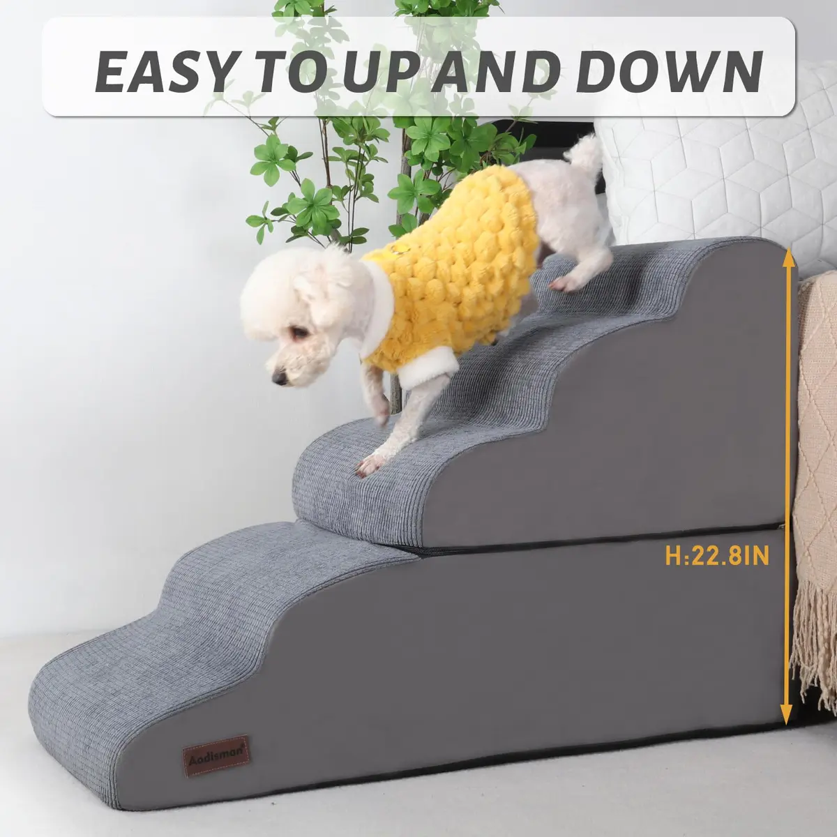 aodisman 5-Step Dog Stairs and Ramp for High Bed 68.58cm (27 inches) | Stable Support for Small Dogs & Cats - view 5