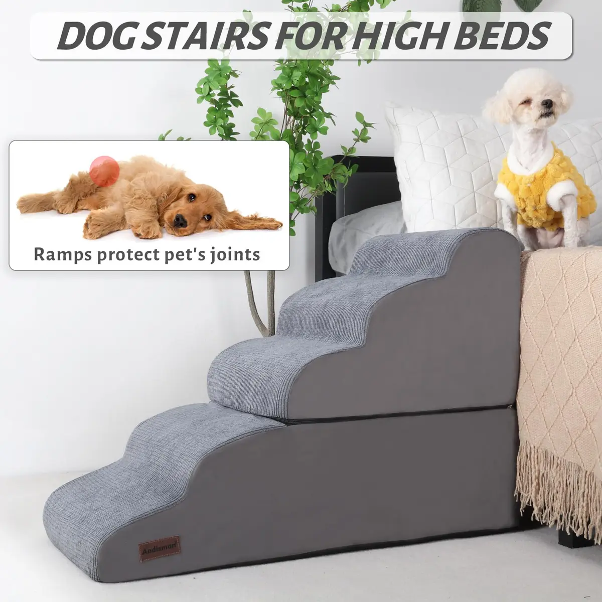 aodisman 5-Step Dog Stairs and Ramp for High Bed 68.58cm (27 inches) | Stable Support for Small Dogs & Cats - view 6