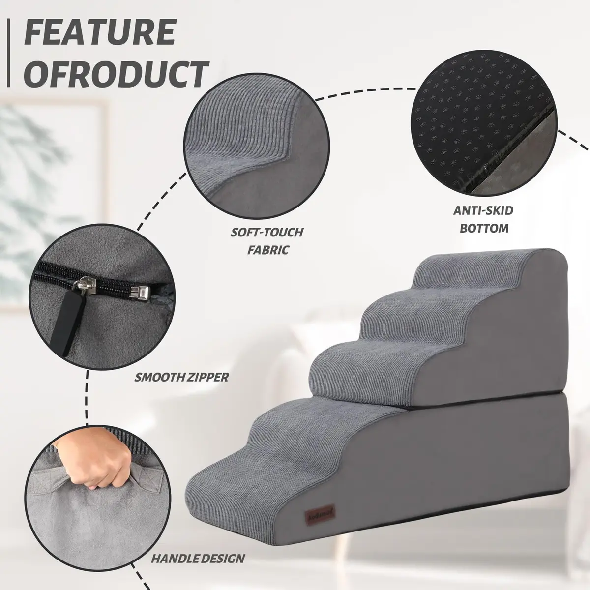 aodisman 5-Step Dog Stairs and Ramp for High Bed 68.58cm (27 inches) | Stable Support for Small Dogs & Cats - view 7