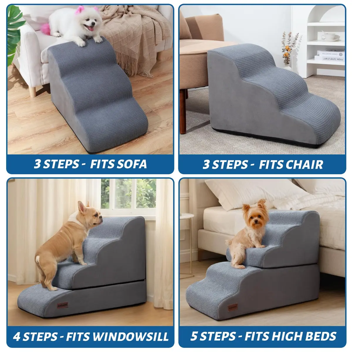 aodisman 5-Step Dog Stairs and Ramp for High Bed 68.58cm (27 inches) | Stable Support for Small Dogs & Cats - view 2