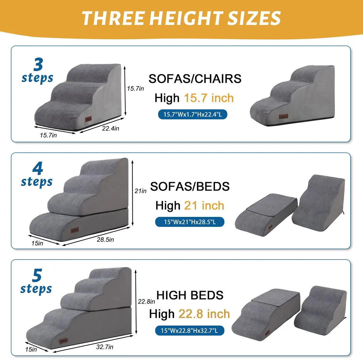 aodisman 5-Step Dog Stairs and Ramp for High Bed 68.58cm (27 inches) | Stable Support for Small Dogs & Cats - view 3