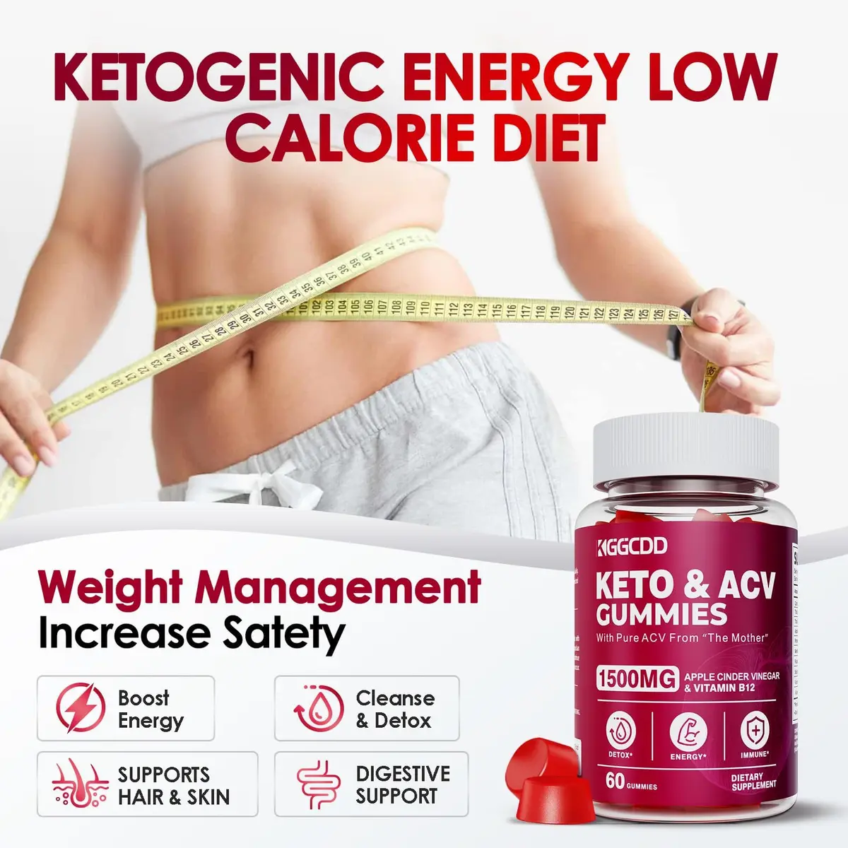 KGGCDD Keto ACV Gummies 1500MG | Apple Cider Vinegar Gummies for Weight Loss, Vegan & Gluten-Free - view 2