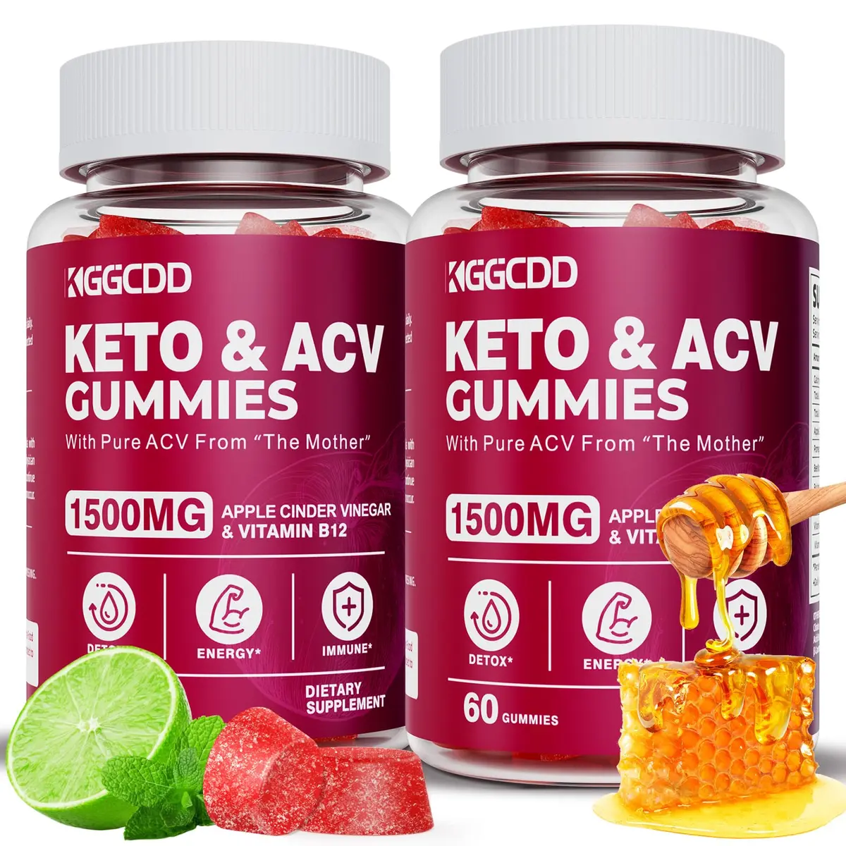 KGGCDD Apple Cider Vinegar Gummies 1500MG | Keto ACV Gummies, Vegan, Non-GMO (60 Count, 2 Pack) - main product image