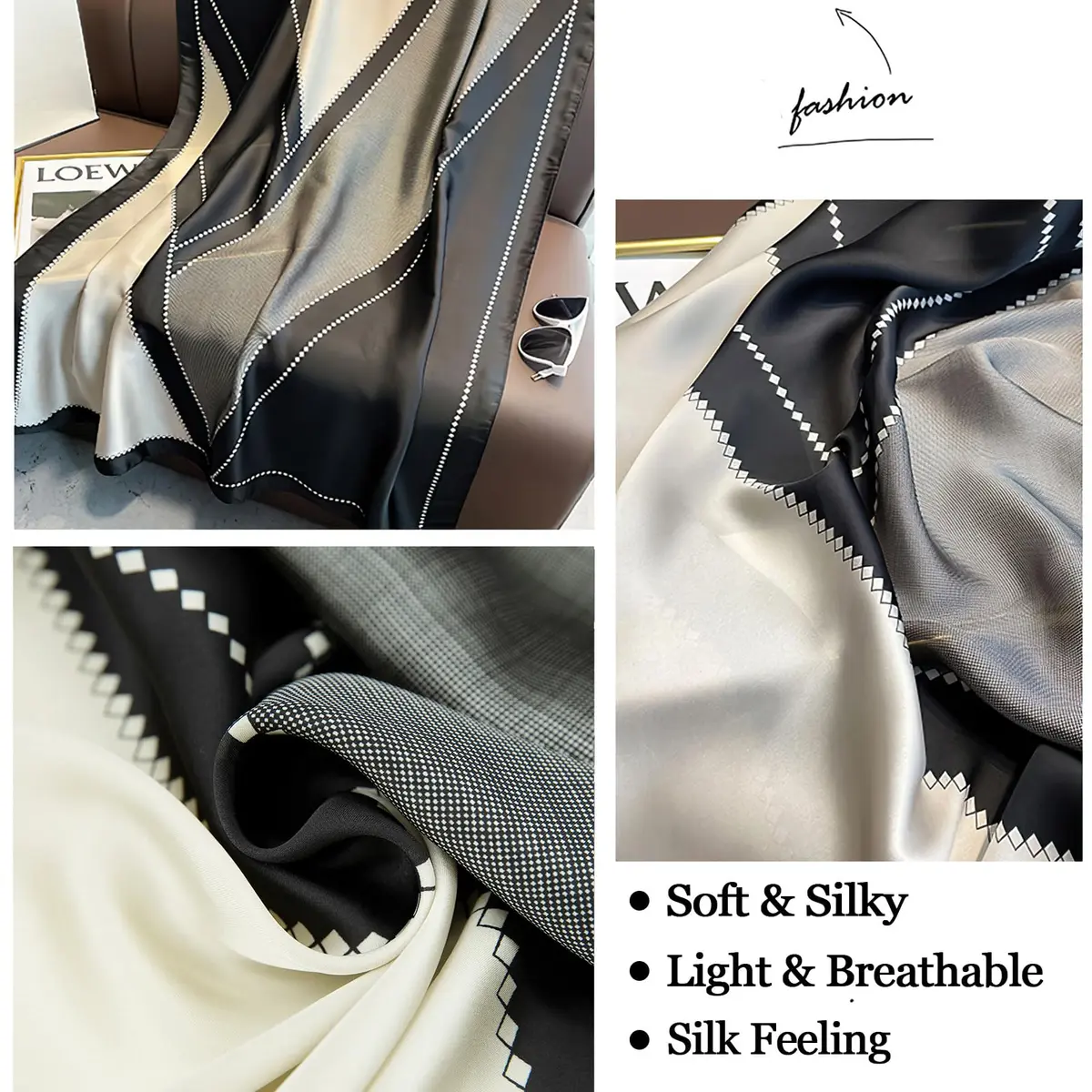vimate Silky Neck Scarf Style 07 | Lightweight Satin Silk Feel for All Seasons - view 2