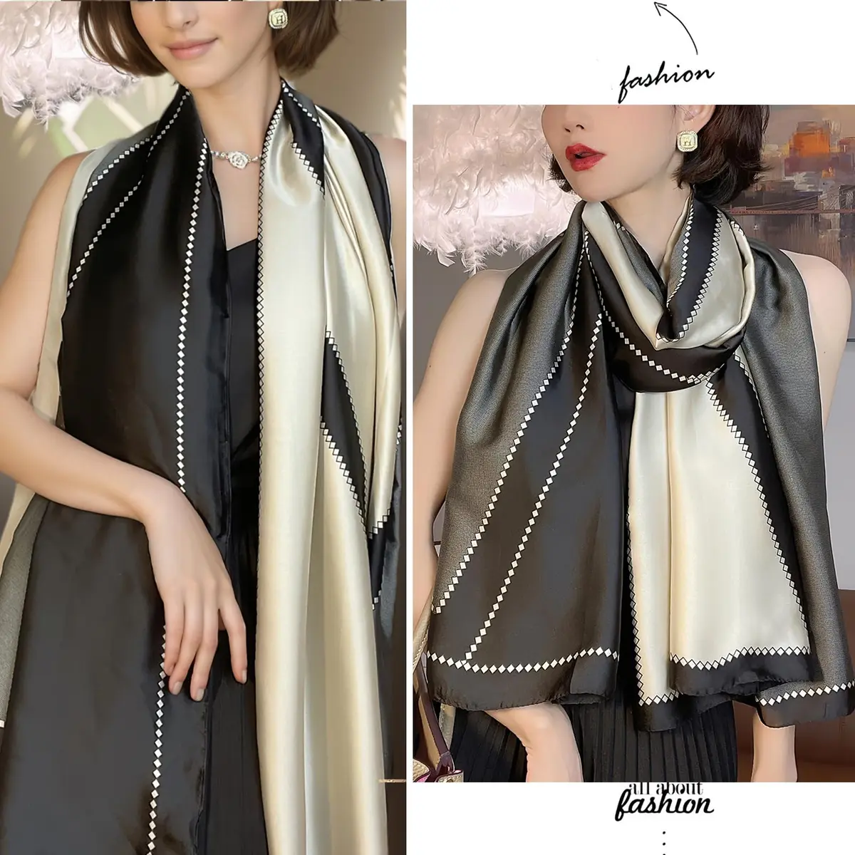 vimate Silky Neck Scarf Style 07 | Lightweight Satin Silk Feel for All Seasons - view 3