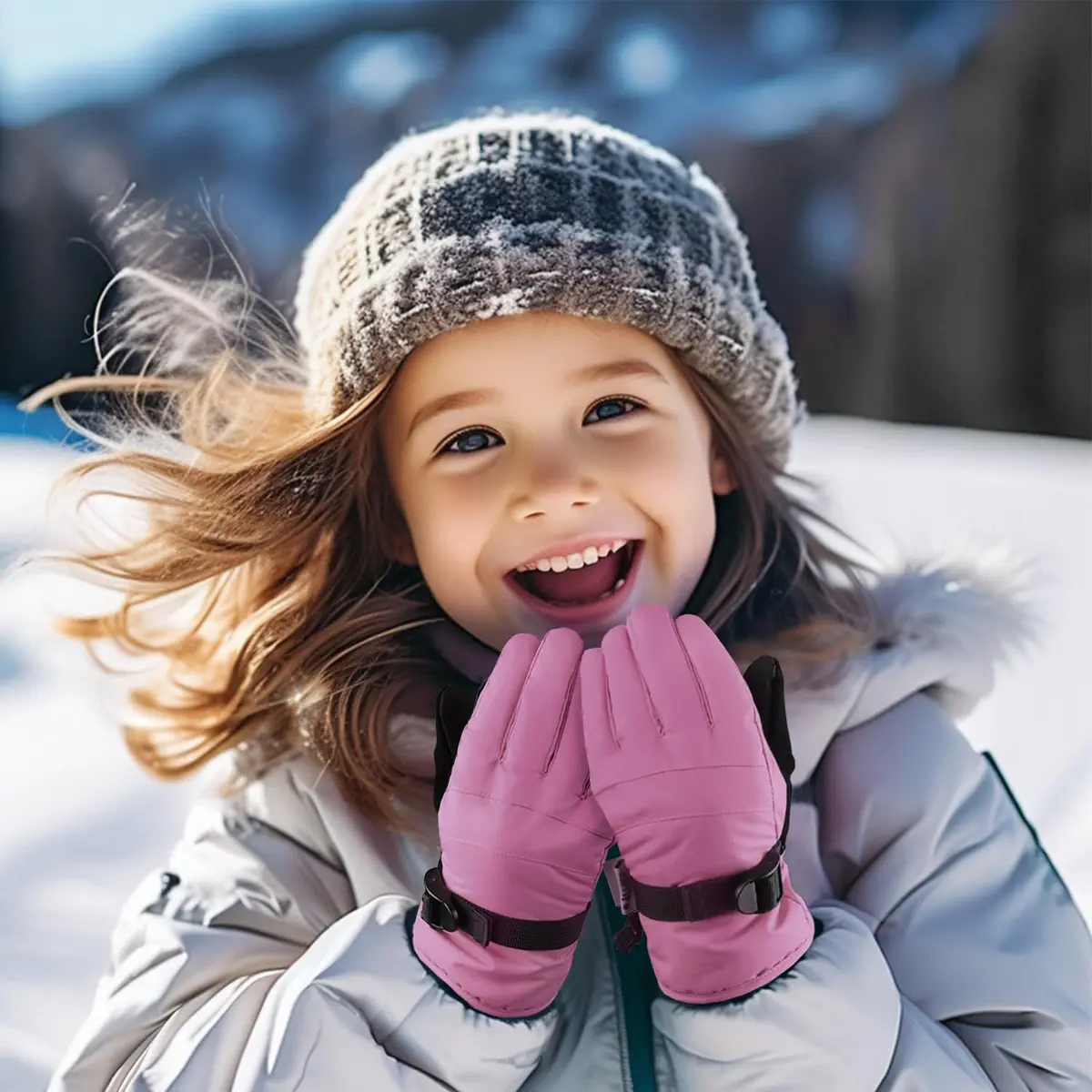 AMYIPO Kids Winter Snow Ski Gloves B - Rose | Water Resistant & Windproof (6-8 Years) - view 6