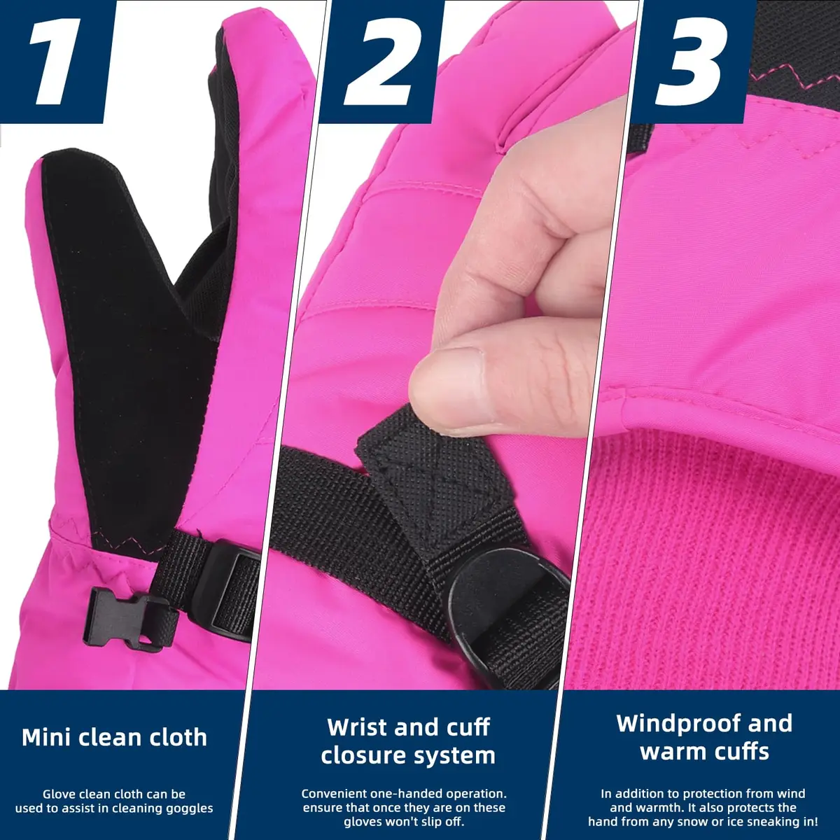 AMYIPO Kids Winter Snow Ski Gloves B - Rose | Water Resistant & Windproof (6-8 Years) - view 3