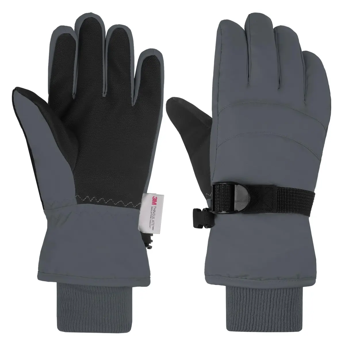 AMYIPO Kids Winter Snow Ski Gloves for Boys Girls, 3-4 Years (Gray) | Water-Resistant & Windproof - main product image