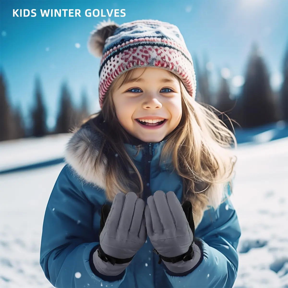 AMYIPO Kids Winter Snow Ski Gloves for Boys Girls, 3-4 Years (Gray) | Water-Resistant & Windproof - view 5