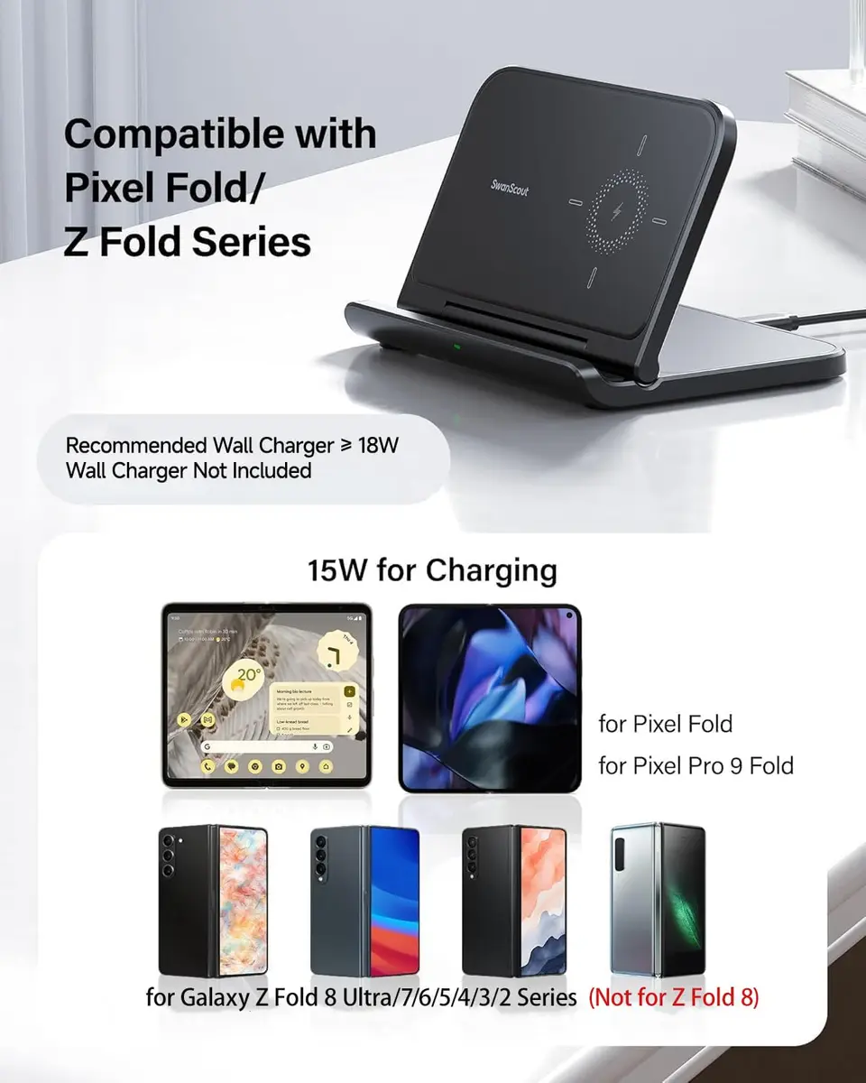 SwanScout Fast Wireless Charger for Samsung Z Fold 8 Ultra/7/Pixel Fold | Foldable Travel Safe - view 2