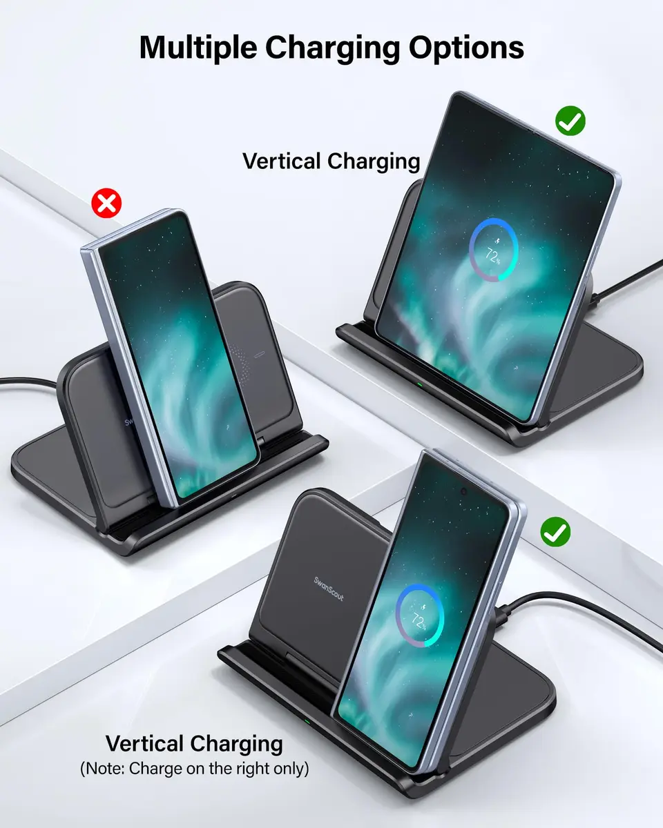 SwanScout Fast Wireless Charger for Samsung Z Fold 8 Ultra/7/Pixel Fold | Foldable Travel Safe - view 3