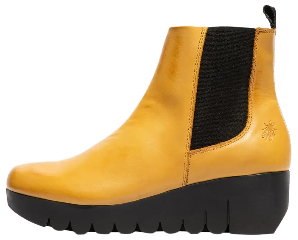 FLY London VAZE177FLY Burn Leather Mustard Boots 7-7.5 US | 6cm Wedge Heel, Ankle Boot, Casual - main product image