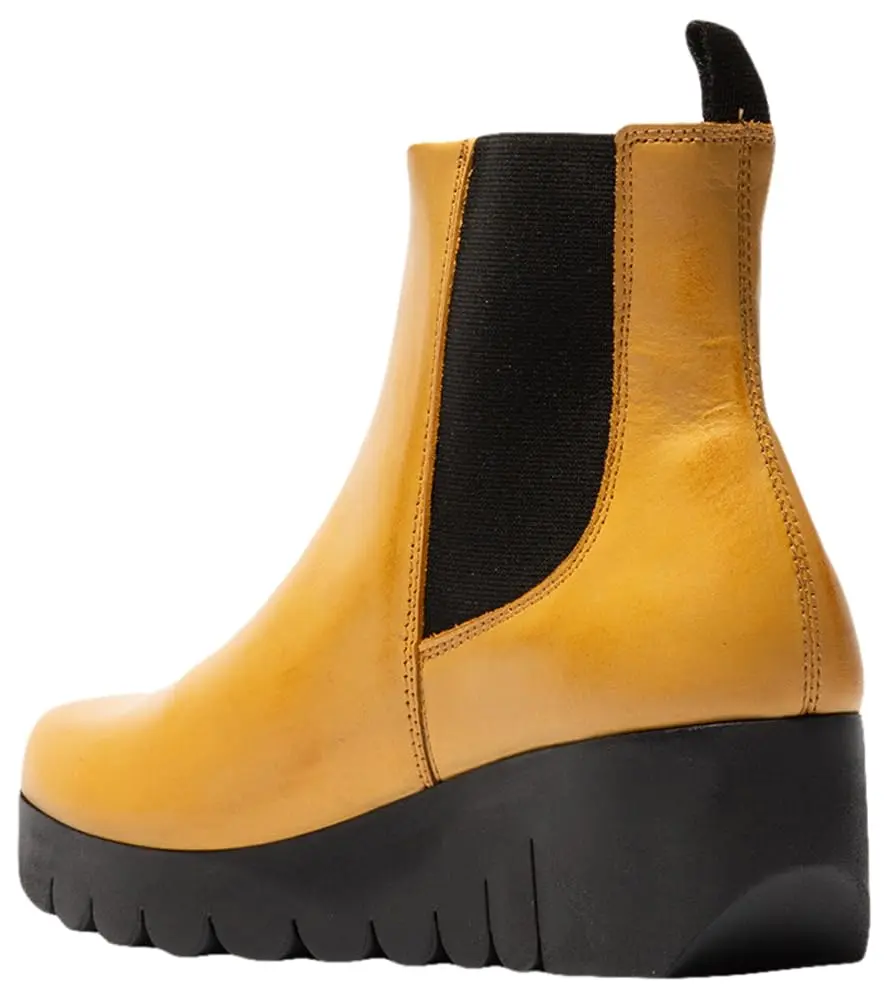 FLY London VAZE177FLY Burn Leather Mustard Boots 7-7.5 US | 6cm Wedge Heel, Ankle Boot, Casual - view 3