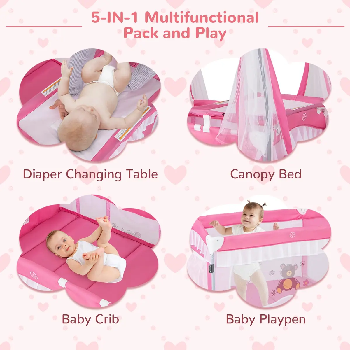 HONEY JOY 4-in-1 Pack and Play with Canopy | Foldable Baby Playard for Newborn & Toddler - view 4
