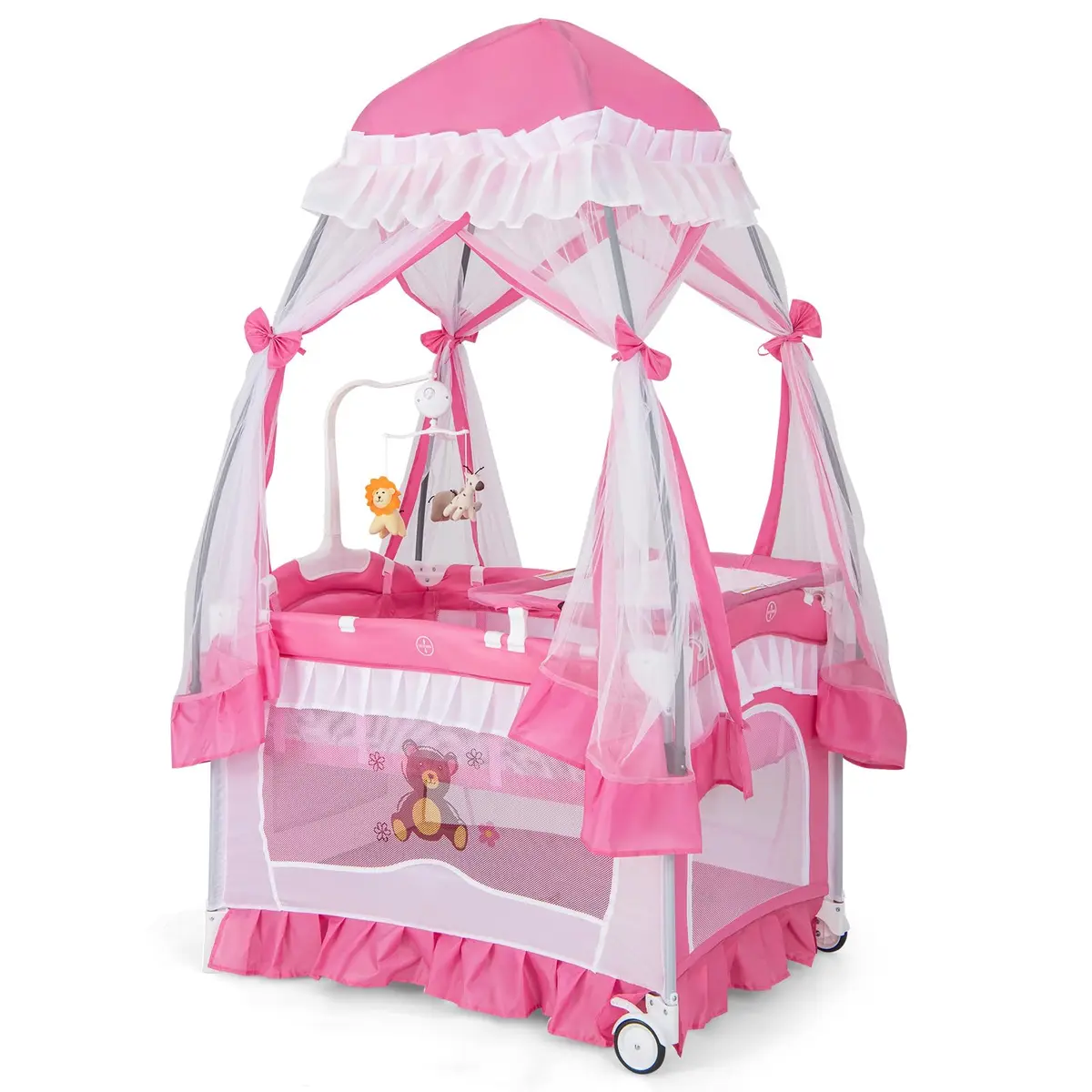 HONEY JOY 4-in-1 Pack and Play with Canopy | Foldable Baby Playard for Newborn & Toddler - main product image