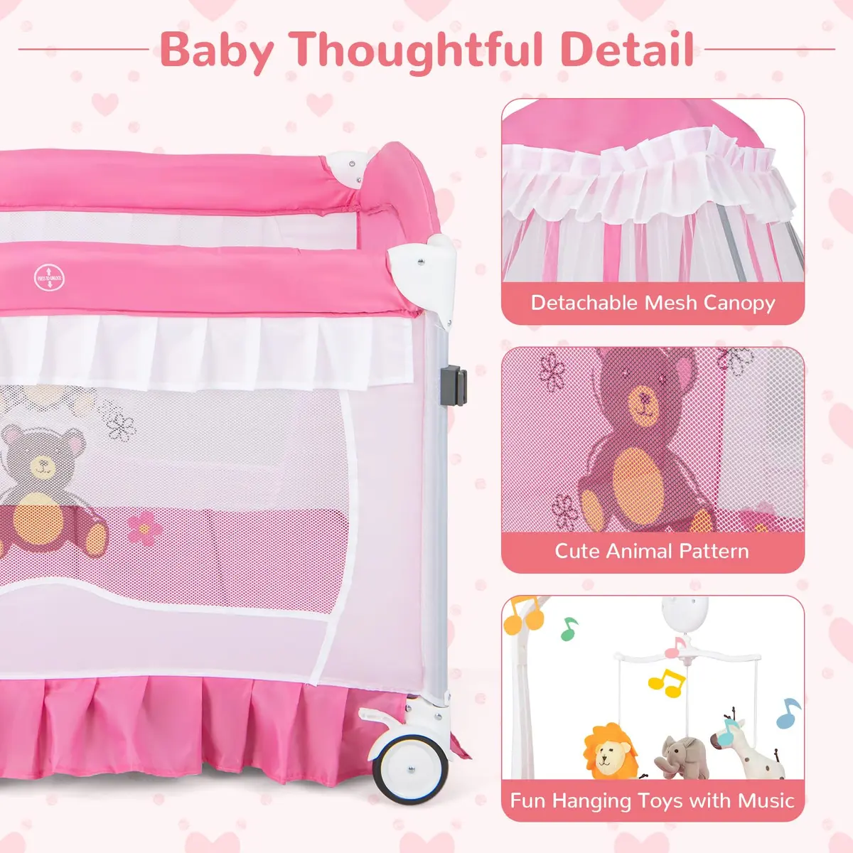 HONEY JOY 4-in-1 Pack and Play with Canopy | Foldable Baby Playard for Newborn & Toddler - view 7