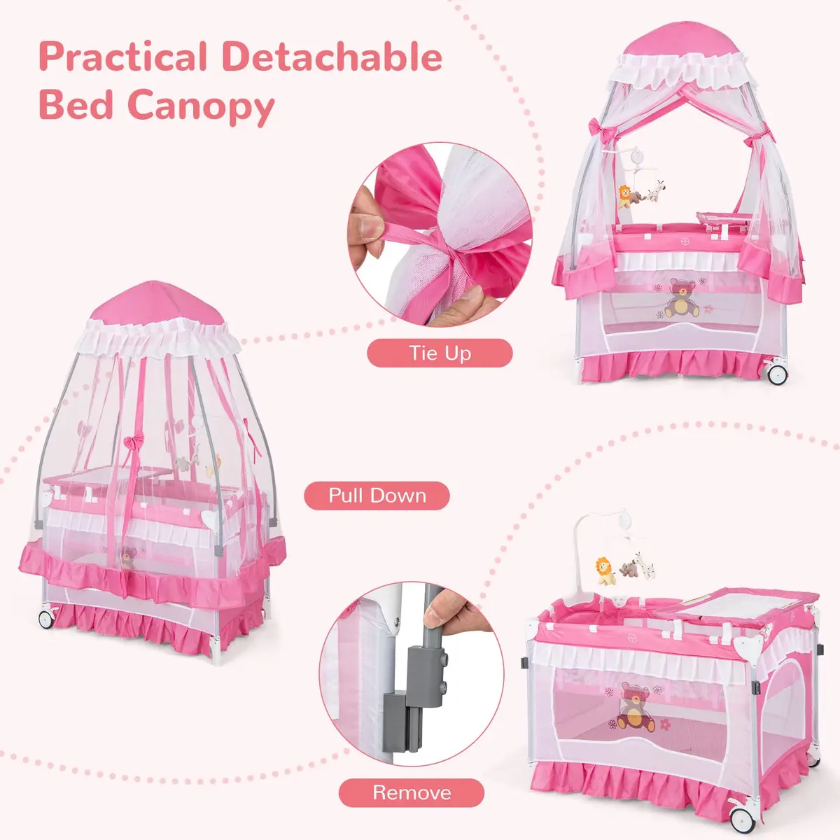 HONEY JOY 4-in-1 Pack and Play with Canopy | Foldable Baby Playard for Newborn & Toddler - view 8