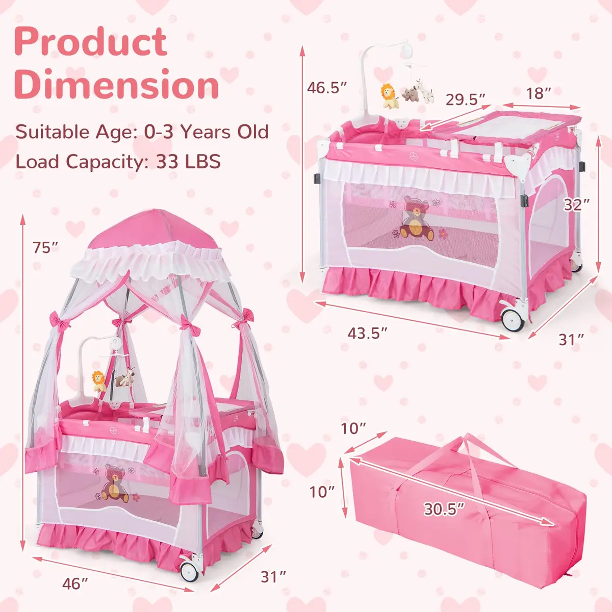 HONEY JOY 4-in-1 Pack and Play with Canopy | Foldable Baby Playard for Newborn & Toddler - view 9
