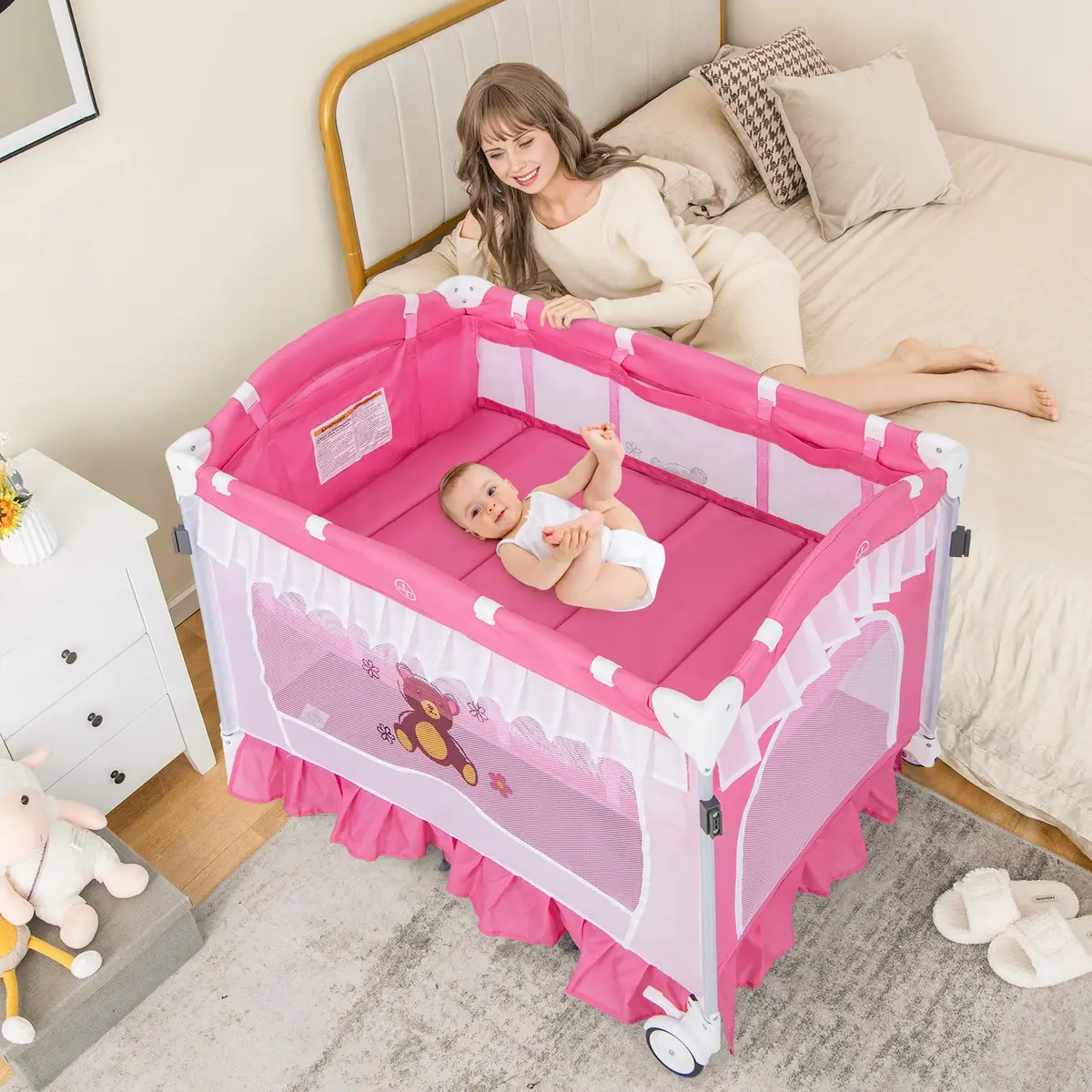 HONEY JOY 4-in-1 Pack and Play with Canopy | Foldable Baby Playard for Newborn & Toddler - view 3