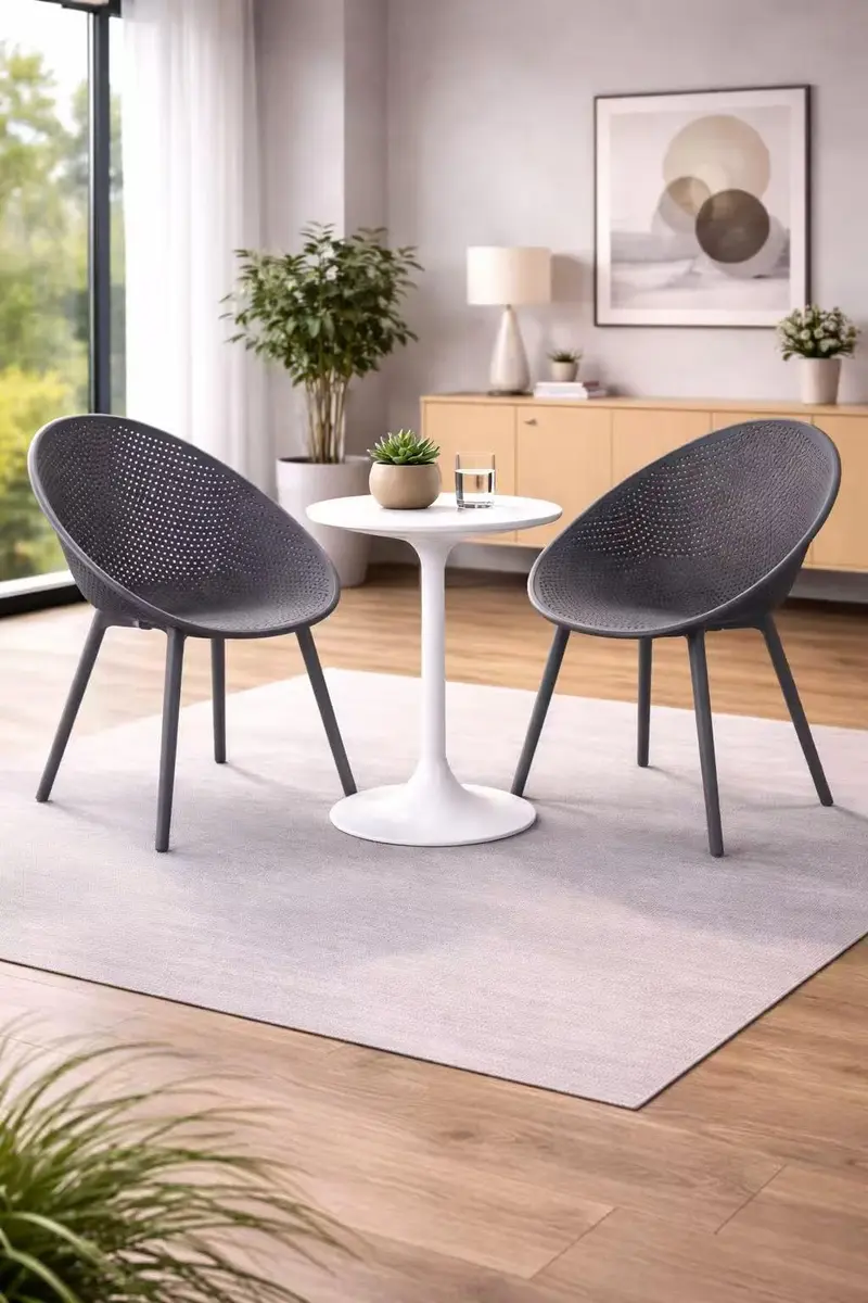 2xhome Set of 2 Modern Patio Dining Chairs | Perforated Egg-Shaped Weather Resistant Lounge Side Chair for Kitchen Indoor or Outdoor Use, Gray - main product image
