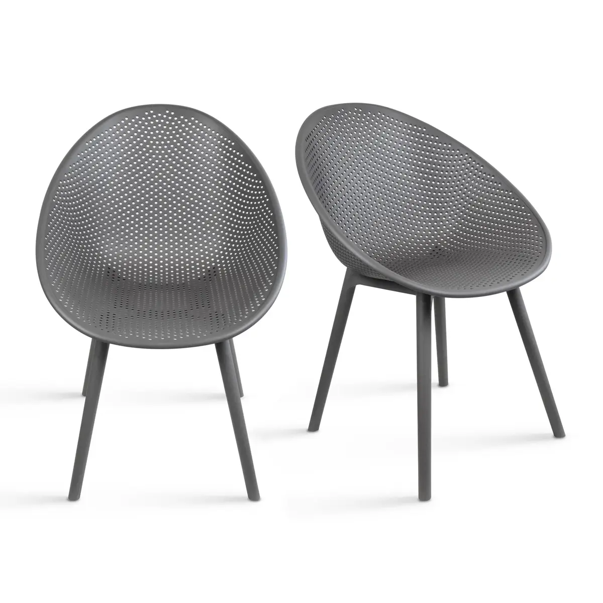 2xhome Set of 2 Modern Patio Dining Chairs | Perforated Egg-Shaped Weather Resistant Lounge Side Chair for Kitchen Indoor or Outdoor Use, Gray - view 2